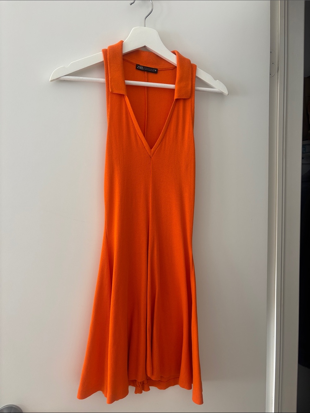Zara Bright Orange Collared V-Neck Midi Dress
